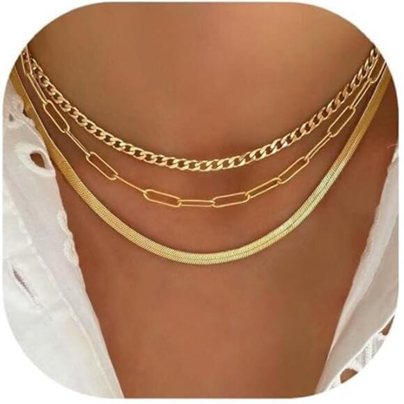 Gold Layered Necklaces for Women, 14K Gold Plated Dainty Gold Chain Choker - Picture 7 of 7